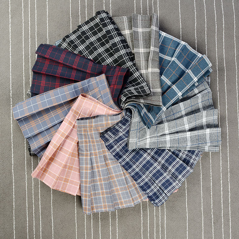 Women’s High-Waist College Skirt – Plaid Pleated Academic Mini