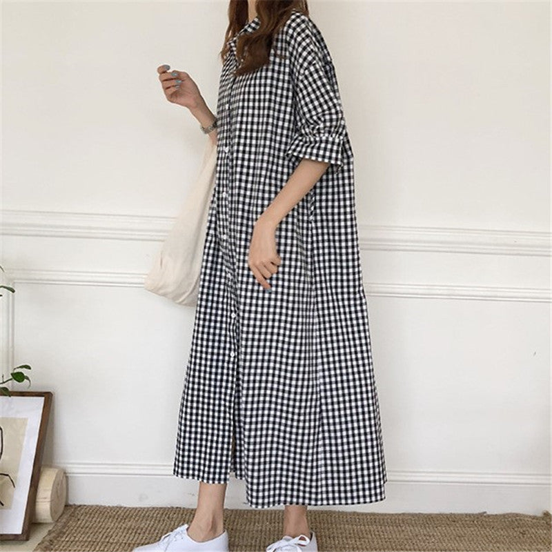Plaid Mid-Waist Long Dress – Temperament Commute OL Style-HighTouch