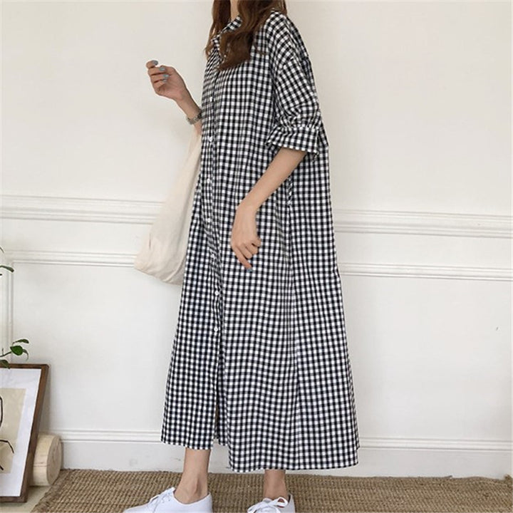 Plaid Mid-Waist Long Dress – Temperament Commute OL Style-HighTouch