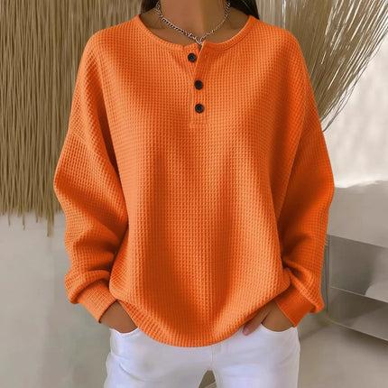 Waffle Knit Long Sleeve Button Top