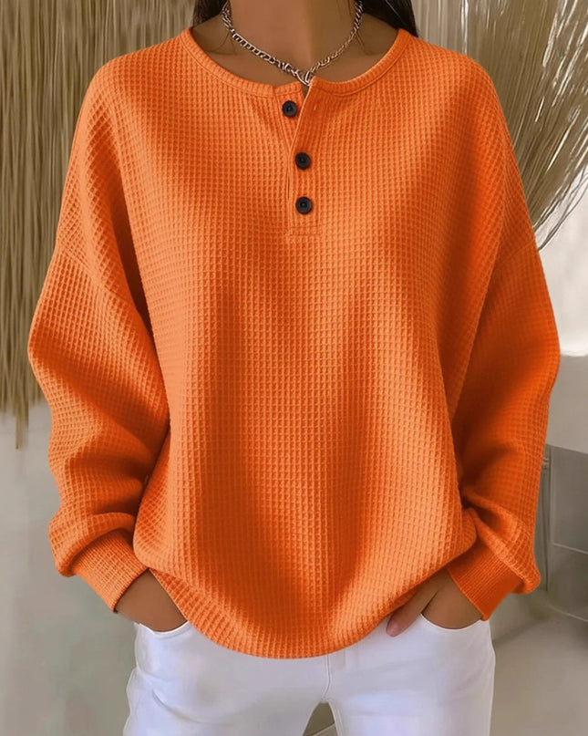 Waffle Knit Long Sleeve Button Top