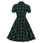 Plaid V-neck button dress-HighTouch