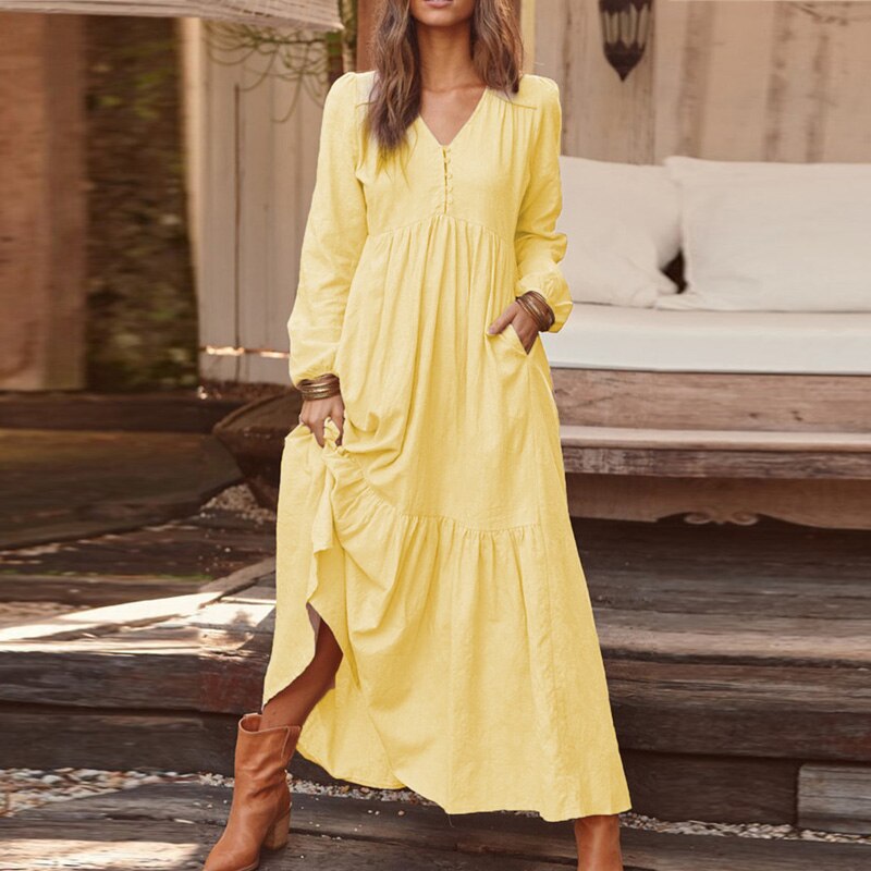 Cotton Linen Dress – Breathable Solid Color Collection-HighTouch