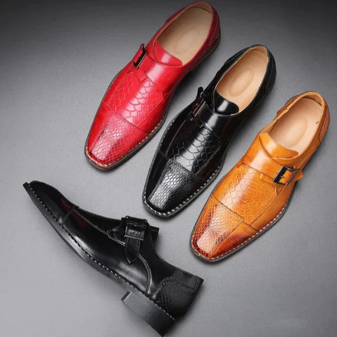 Men's Reptile Textured Leather Monk Strap Shoes