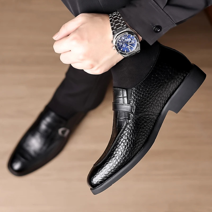 Men’s Leather Monk Strap Shoes – Croc Textured Style