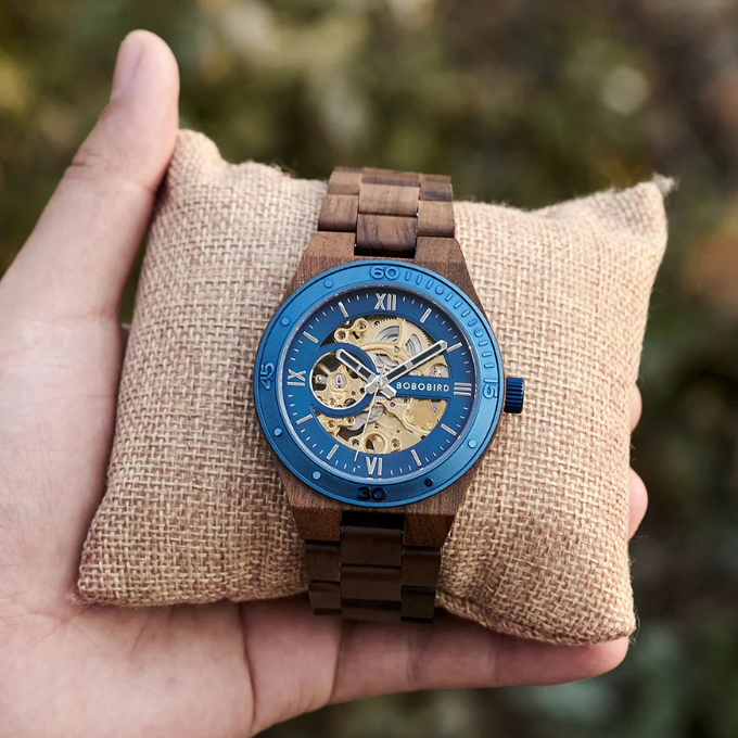 Men's Automatic Wooden Skeleton Watch | Self-Winding Luxury Timepiece