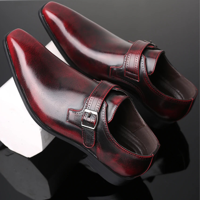 Men's Burnished Leather Monk Strap Shoes