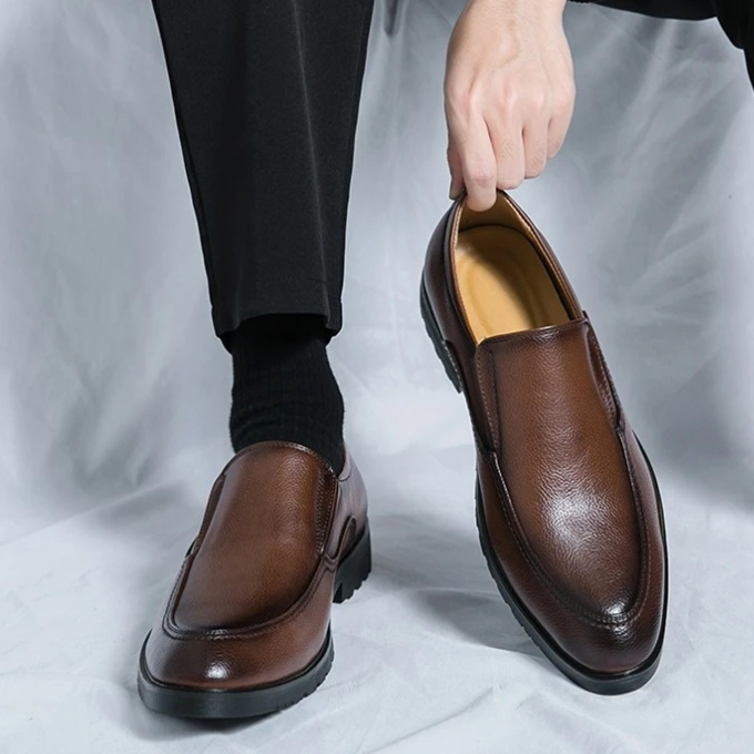 Men's Leather Slip-On Loafers | Classic Business Casual Dress Shoes