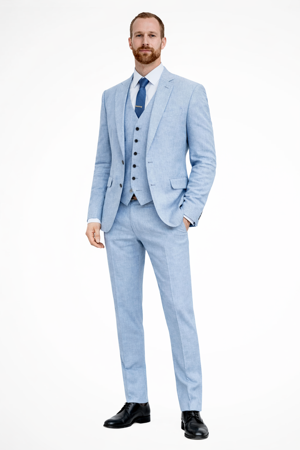 Edmundl | Men Linen 3-Piece Wedding Guest Suit Blazer Waistcoat Trousers