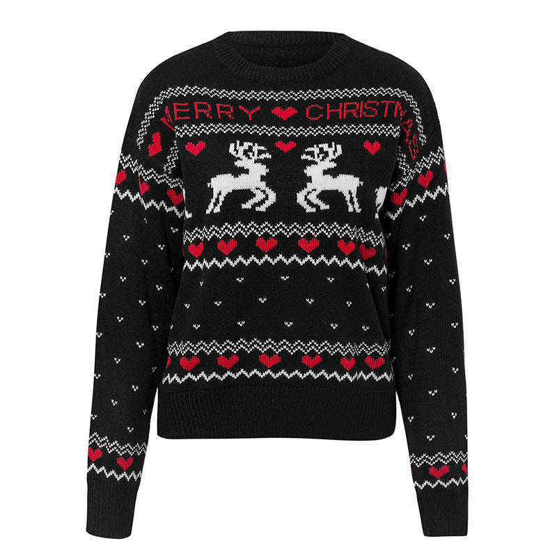 Women's Christmas Elk Heart Knit Sweater - Cute Festive Winter Sweater