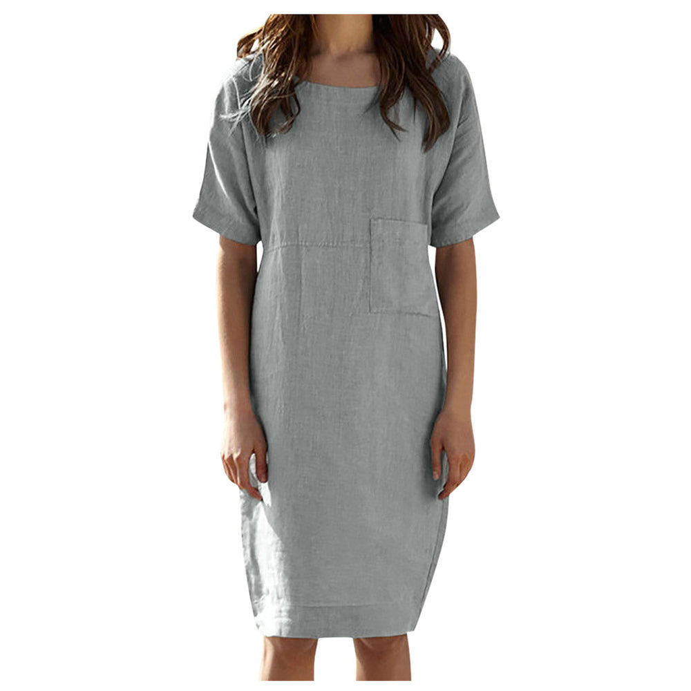 Cotton Linen Street Style Dress | Solid Color Dress-HighTouch