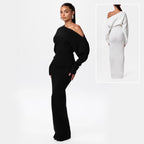 Off‑Shoulder Knitted Bodycon Dress-HighTouch