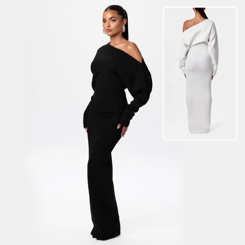 Off‑Shoulder Knitted Bodycon Dress-HighTouch