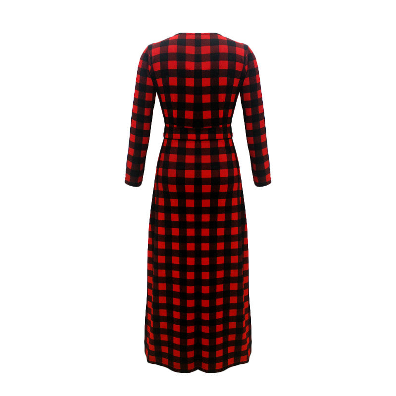 Women's Plaid Long Sleeve Dress – Soft Cotton Casual Shirt Dress-HighTouch