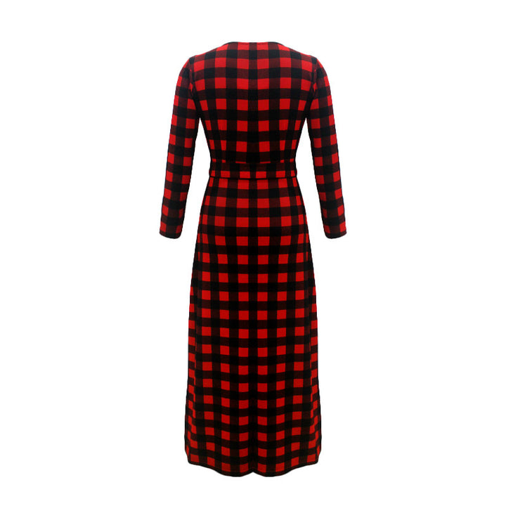 Women's Plaid Long Sleeve Dress – Soft Cotton Casual Shirt Dress-HighTouch