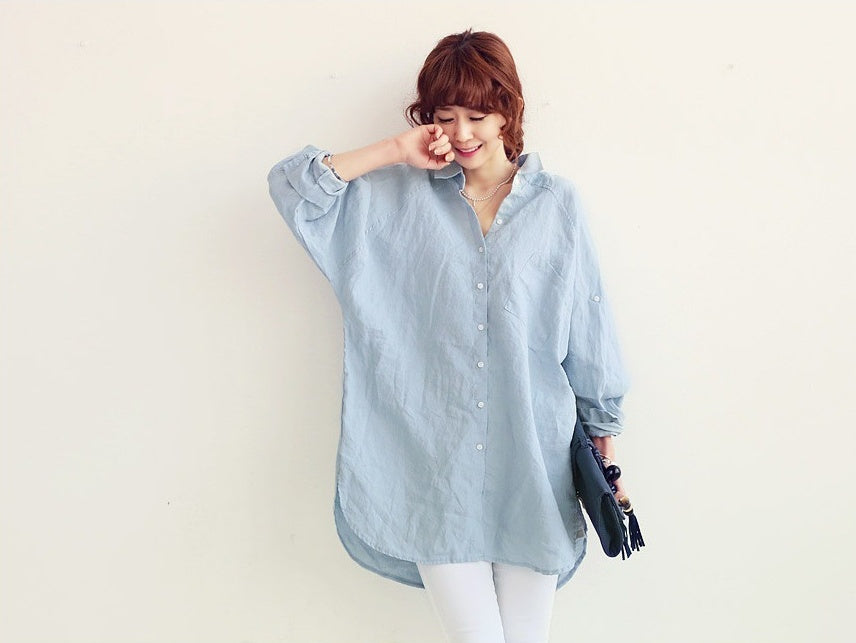Cotton & Linen Dress Shirt | Long Sleeve Cotton Blend-HighTouch