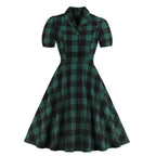 Plaid V-neck button dress-HighTouch