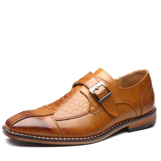 Men's Reptile Textured Leather Monk Strap Shoes