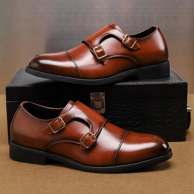 Men’s Double Monk Strap Shoes – Full-Grain Leather