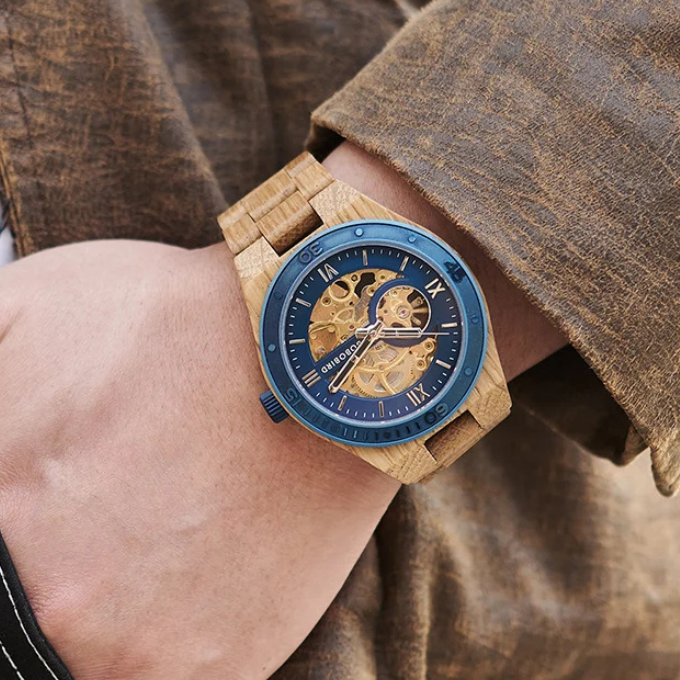 Men's Automatic Wooden Skeleton Watch | Self-Winding Luxury Timepiece