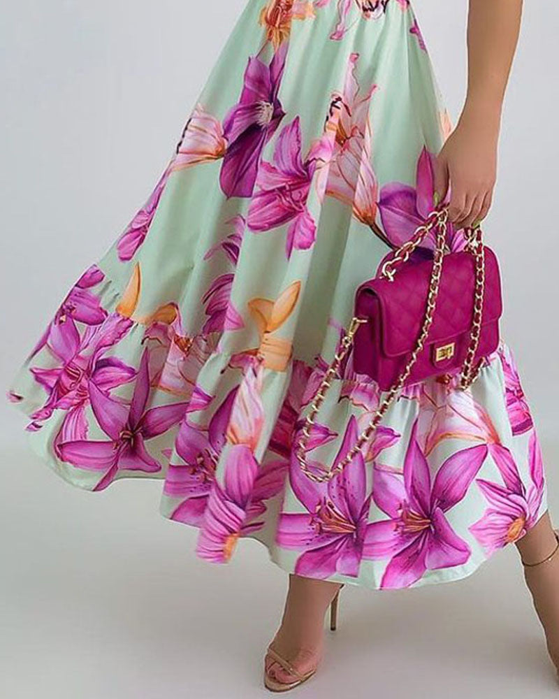 Spring And Summer Dress Ins Temperament Suspenders Flower Irregular Loose Skirt-HighTouch