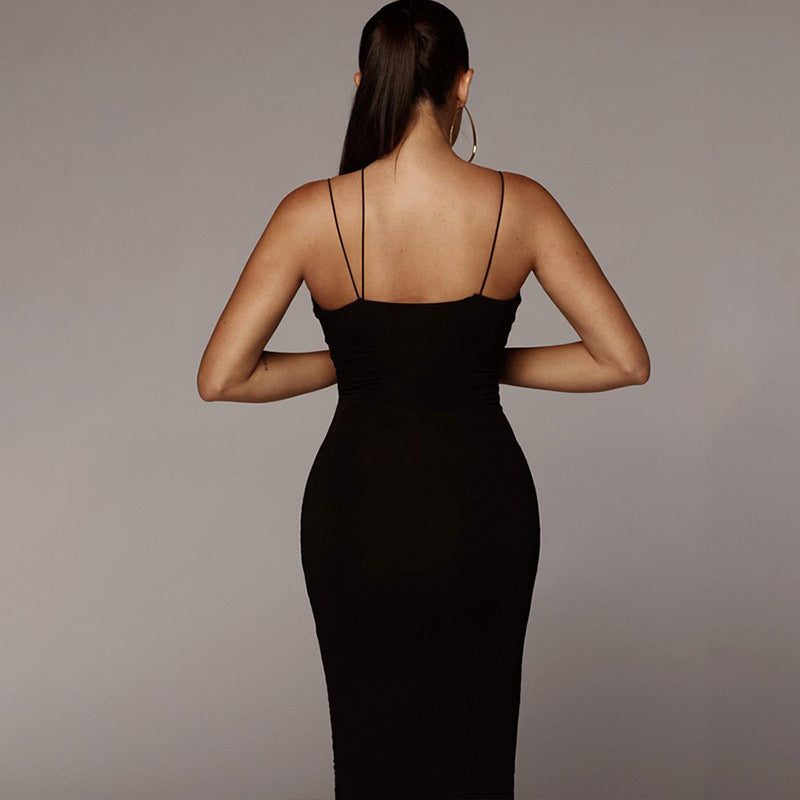 Women's V-Neck Milk Silk Maxi Dress – Elastic Waist Pencil Skirt-HighTouch