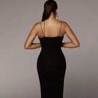Women's V-Neck Milk Silk Maxi Dress – Elastic Waist Pencil Skirt-HighTouch