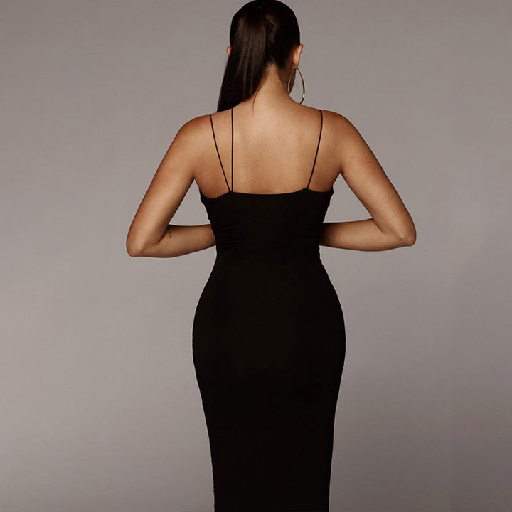 Women's V-Neck Milk Silk Maxi Dress – Elastic Waist Pencil Skirt-HighTouch