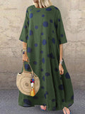 Printed Cotton & Linen Dress – Breathable Natural Fiber Dress-HighTouch