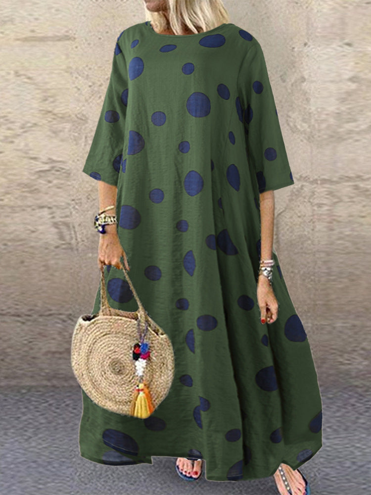 Printed Cotton & Linen Dress – Breathable Natural Fiber Dress-HighTouch