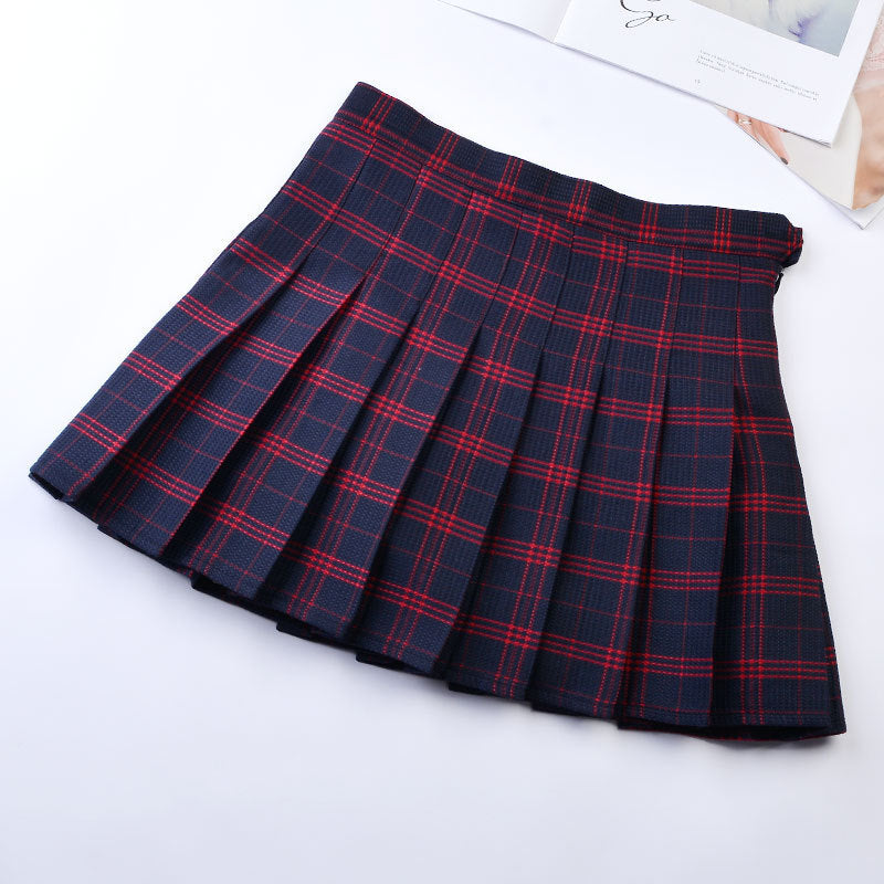 Women’s High-Waist College Skirt – Plaid Pleated Academic Mini