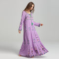 Women's Embroidered Cotton Linen Large Swing Maxi Skirt-HighTouch