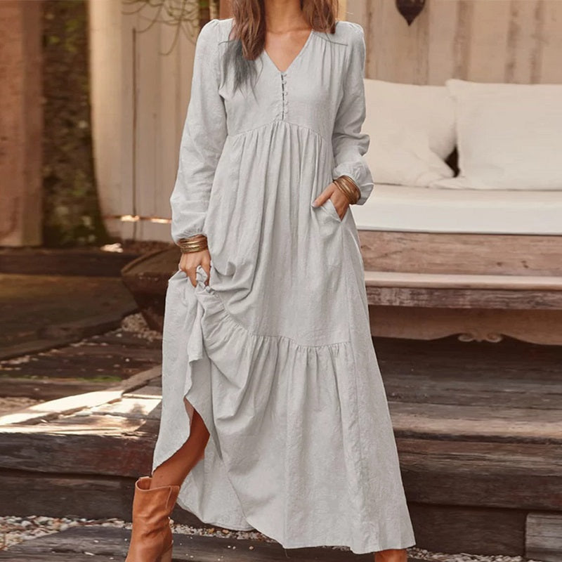 Cotton Linen Dress – Breathable Solid Color Collection-HighTouch