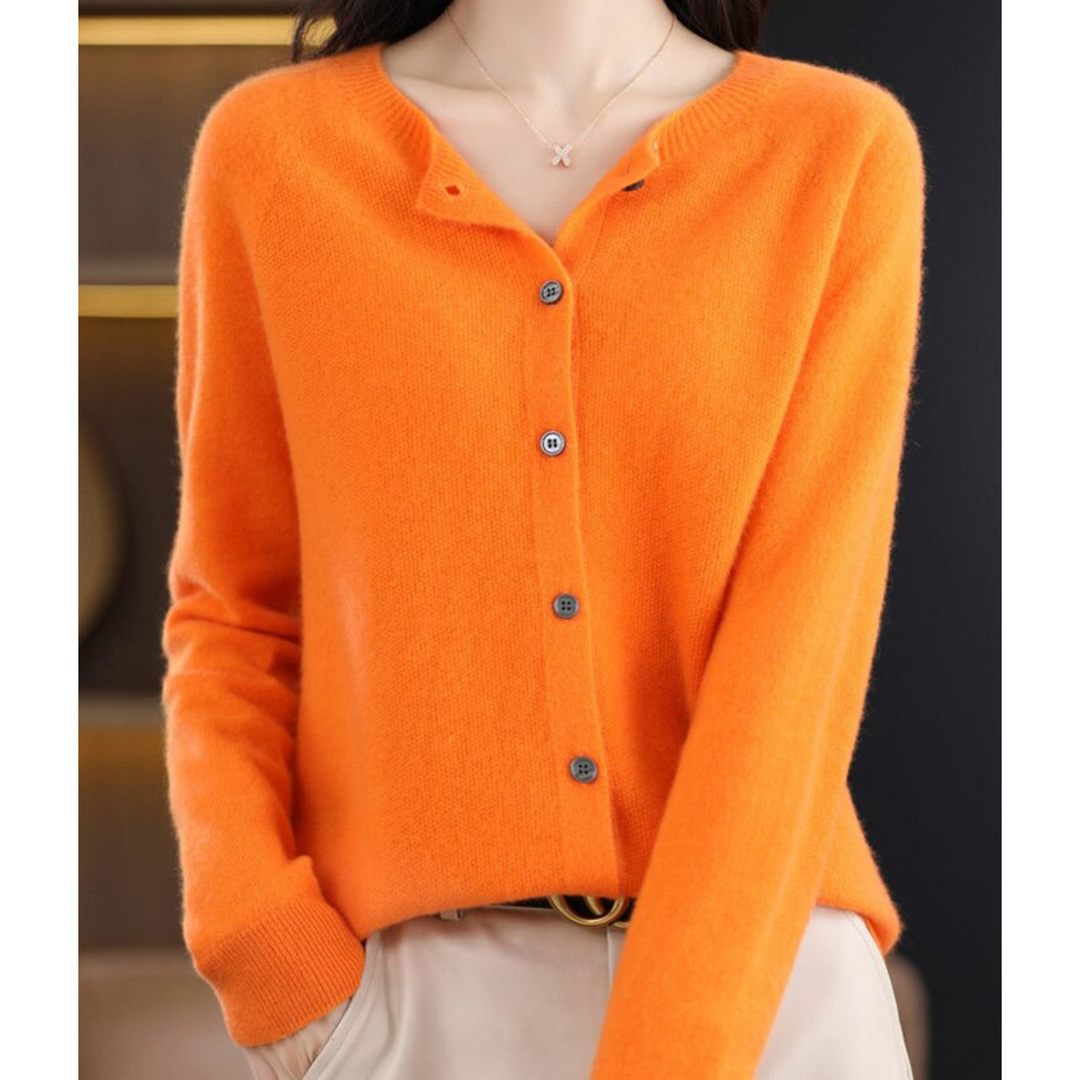 Wool -Blend O-Neck Cardigan Sweater-HighTouch