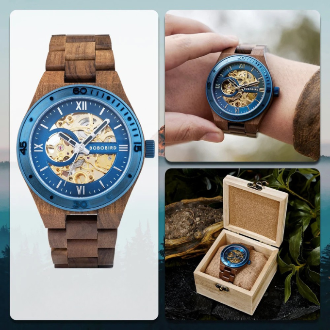 Men's Automatic Wooden Skeleton Watch | Self-Winding Luxury Timepiece