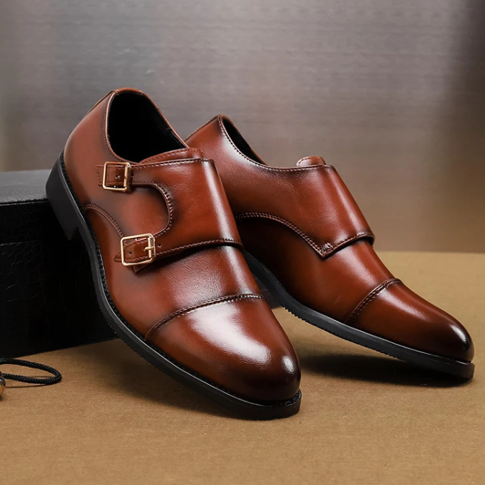 Men’s Double Monk Strap Shoes – Full-Grain Leather