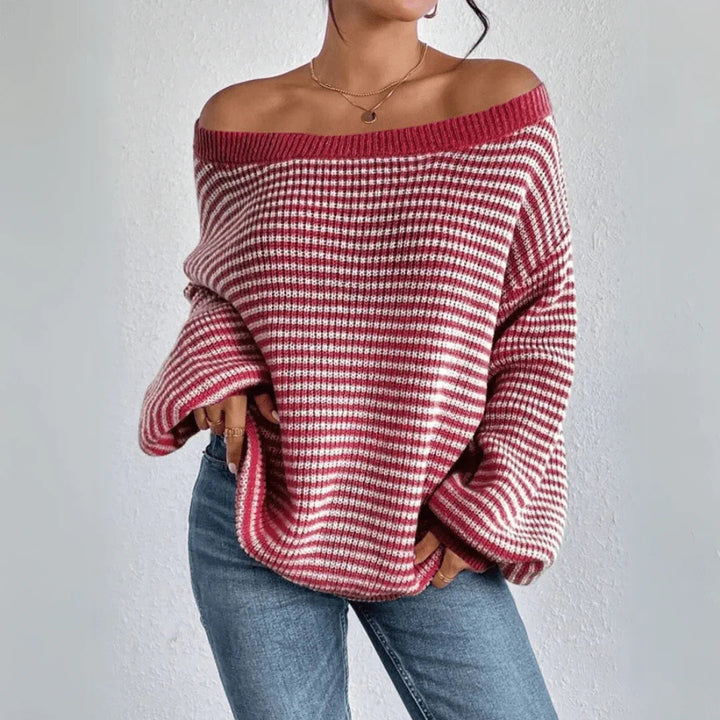 Women’s Waffle Knit Off-Shoulder Sweater with Relaxed Fit