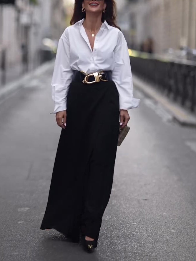 Solid Color Slit Maxi Skirt-HighTouch