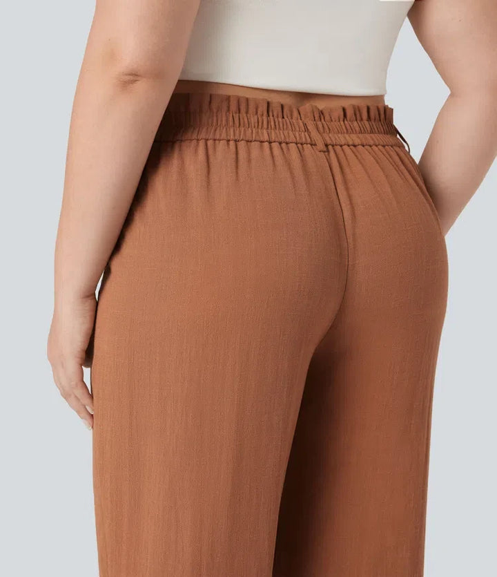 Capri Pants Women Plus Size Linen Feel Resort Trousers Pockets