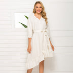 Solid Color Cotton & Linen Dress-HighTouch