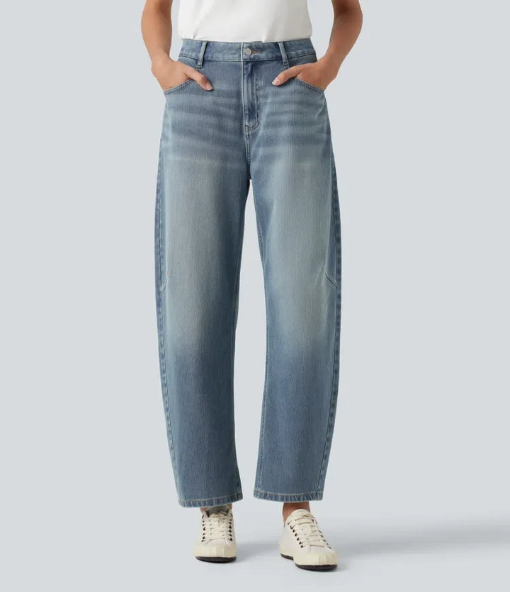 Barrel Leg Jeans Women High Rise Tapered Stretch Denim