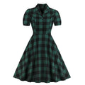 Plaid V-neck button dress-HighTouch