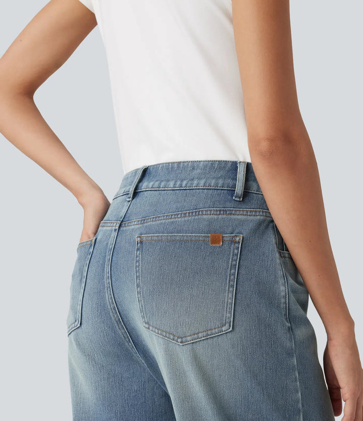 Barrel Leg Jeans Women High Rise Tapered Stretch Denim