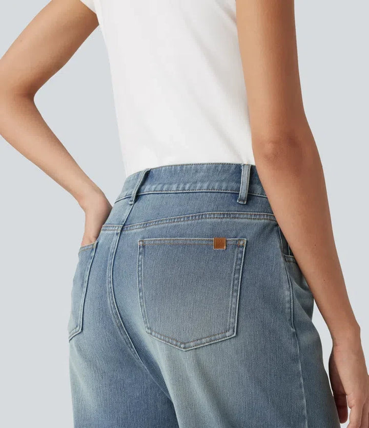 Barrel Leg Jeans Women High Rise Tapered Stretch Denim