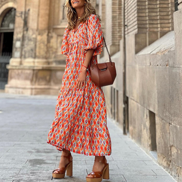 Women's Spring Dress | Patterned Maxi Long Sleeve-HighTouch