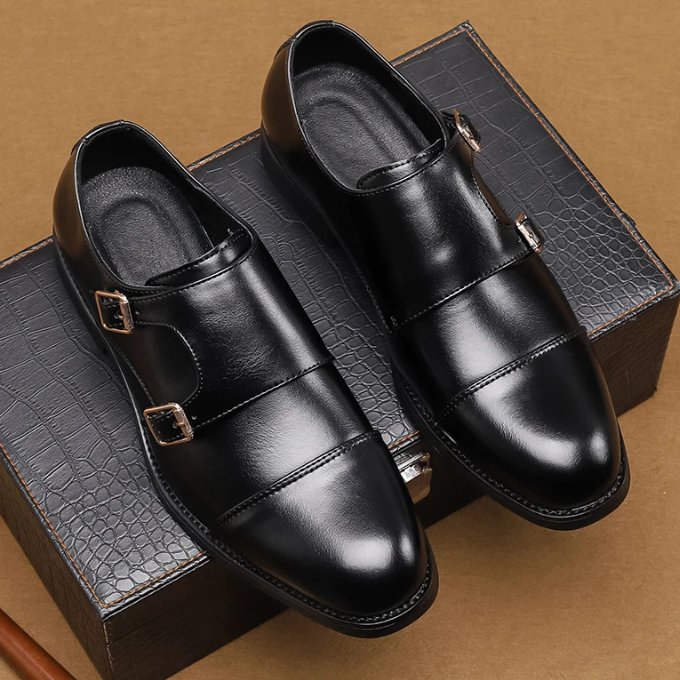Men’s Double Monk Strap Shoes – Full-Grain Leather