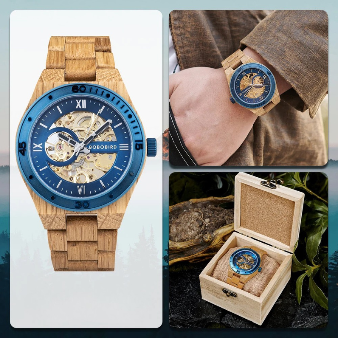 Men's Automatic Wooden Skeleton Watch | Self-Winding Luxury Timepiece