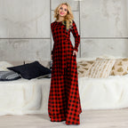 Women's Plaid Long Sleeve Dress – Soft Cotton Casual Shirt Dress-HighTouch