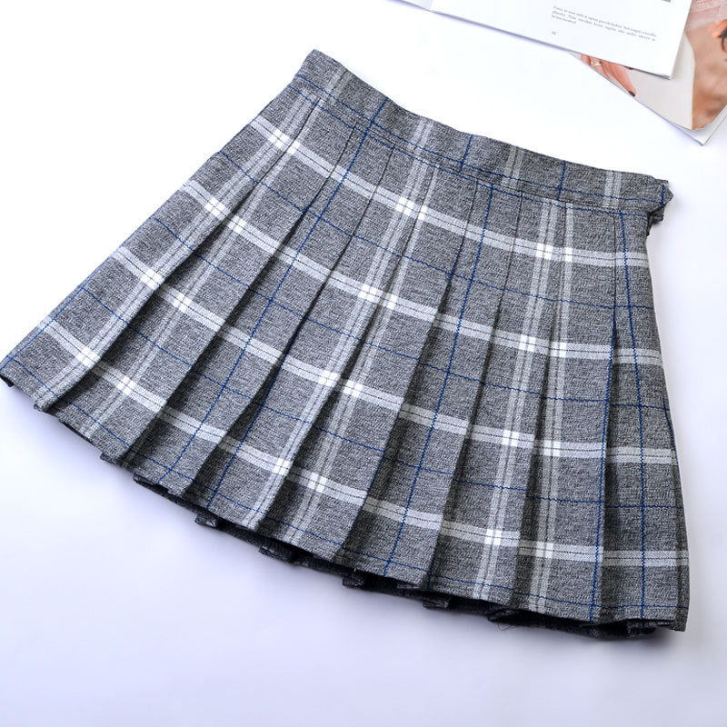 Women’s High-Waist College Skirt – Plaid Pleated Academic Mini