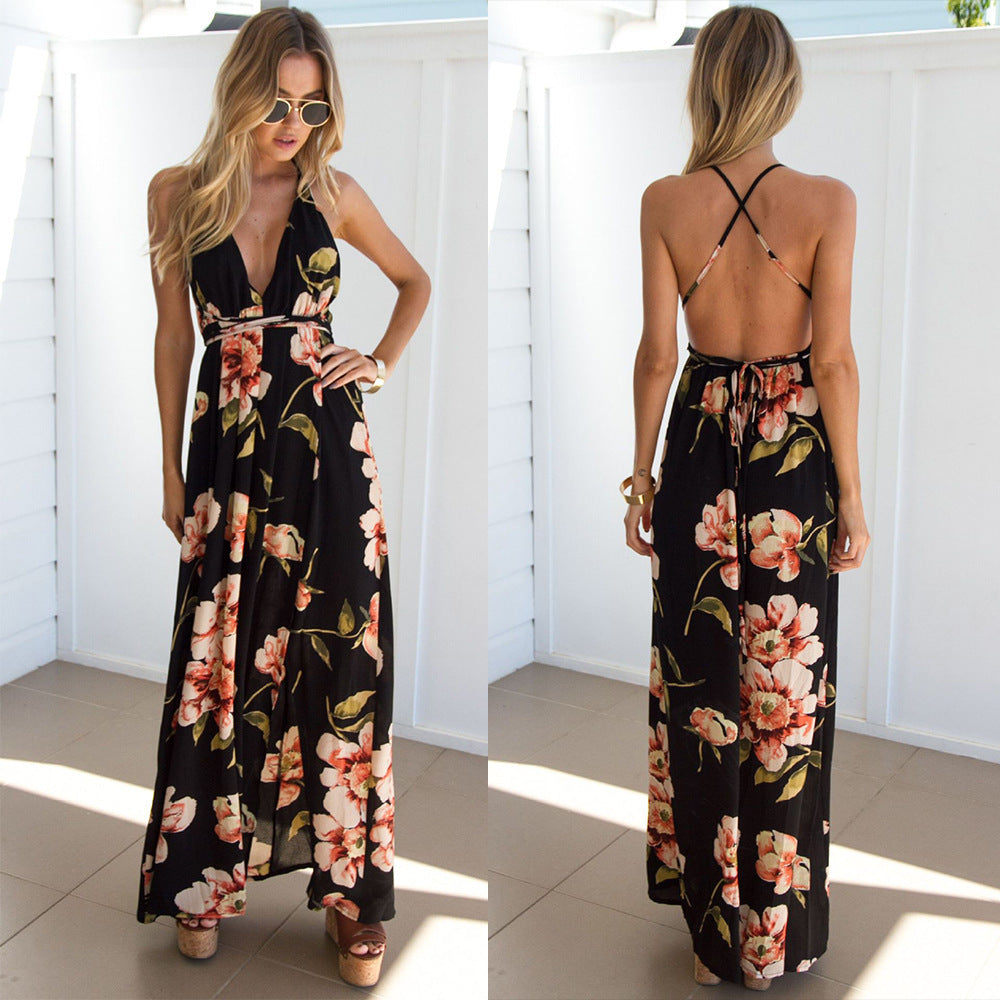 Women's Sleeveless Printed Halter Maxi Skirt-HighTouch